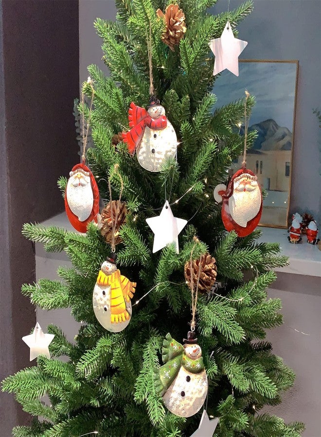 Crafjie 5 Pack Rustic Metal Double-Sided Christmas Tree Ornaments Tin Santa Snowman Decorations Hanging Pendants Ornaments Christmas Hanging Ornament Xmas Holiday Decor - Image 4